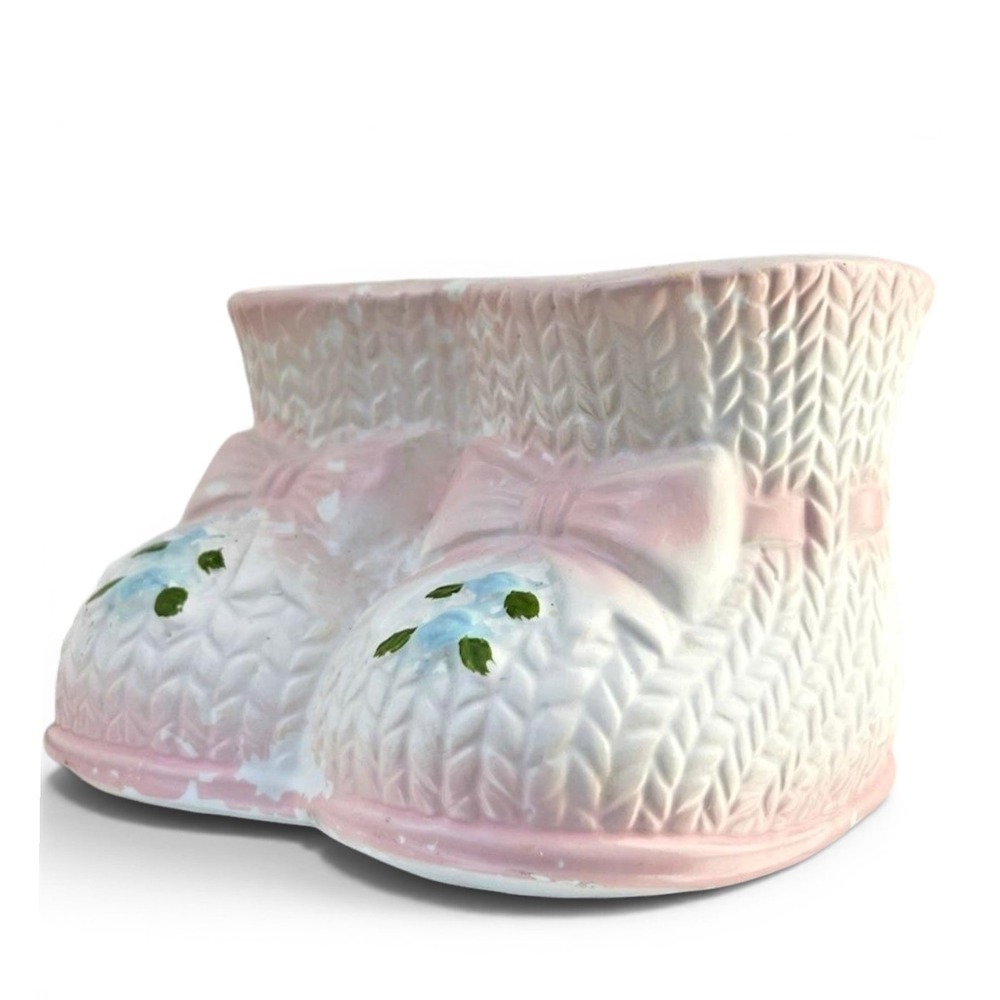 Napcoware‎ Ceramic Baby Booties Planter Vintage Knit Pattern Pink White